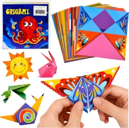 Otroški origami komplet z barvnimi papirji in navodilom (100 listov)