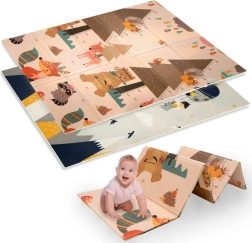 Dvoslojna zložljiva XPE penasta igralna podloga 120 × 180 cm z motivom živalic in gora Humbi