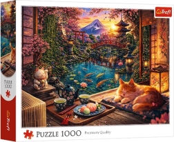 Sestavljanka (puzzle) 1000 koščkov mačka v sakurinem vrtu