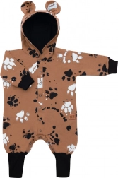 Dojenčkov bombažen pajac s kapuco in ušeski NEW BABY, šapica, gorčičen, 86 (12–18 m)