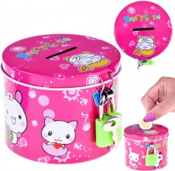 Rožnata kovinska hranilnica z visečo ključavnico Happy Smile