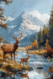 Diamantno slikanje jelen v gorah 30 × 40 cm