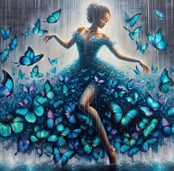 Diamantno slikanje plesalke z metulji 30 × 40 cm