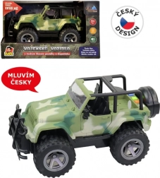 Vojaški jeep na vztrajnik z lučmi in češkimi zvoki posadke 1:16