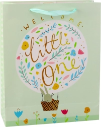 Zelena darilna vrečka z zajčkom za dobrodošlico dojenčku