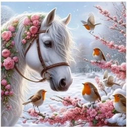 Diamantni mozaik - Konj pozimi z rdečebradcem