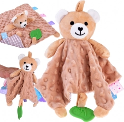 Plišasta ljubkovalna ninica zajček z etiketkami in silikonskim grizalom za dojenčke – Medved