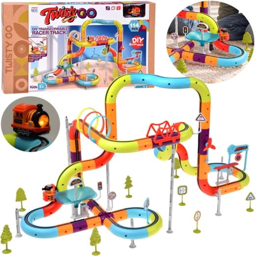 Magnetic DIY train track and train building set, 114 pieces
