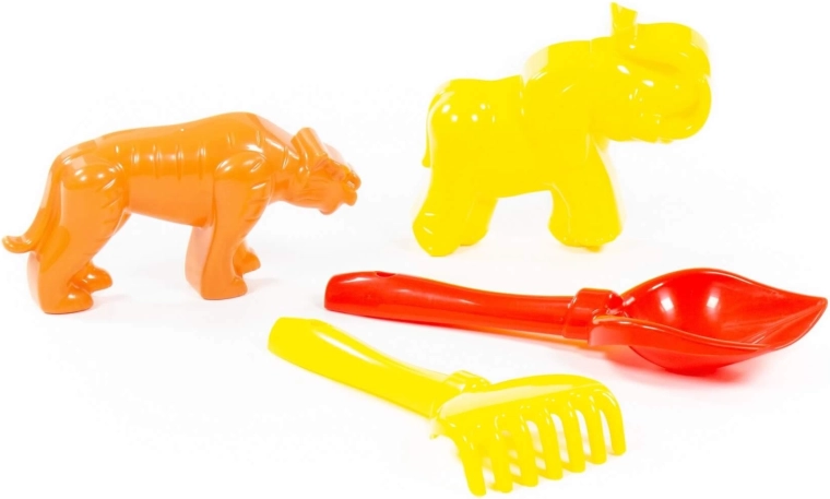 Sand toy set with shovel, rake and tiger & mammoth molds