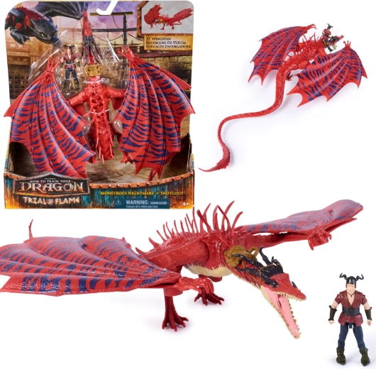 Spin Master Kako izuriti zmaja – figurici zmaj Monstrous Nightmare in Snotlout, gibljiva krila 55 cm