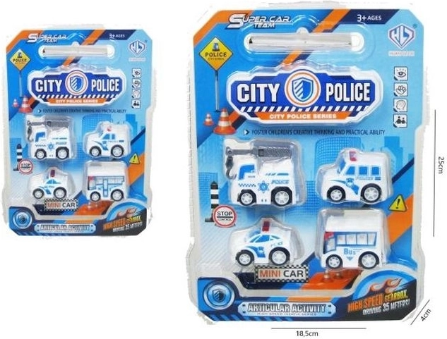 Komplet policijskih avtomobilčkov 5 cm (4 kos)