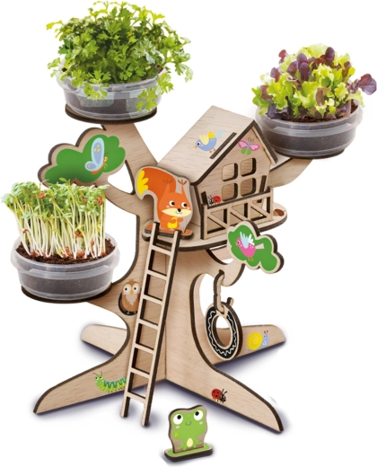 Sturdy wooden treehouse as a unique plant stand