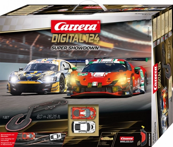 Avtocesta Carrera Digital 124 Super Showdown 8 m z vozili Ferrari 296 GT3 in Audi R8 LMS GT3