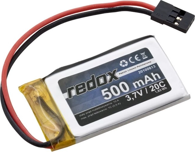 Redox Li-Pol baterija 500 mAh 3,7 V 20C s konektorjem JR – 1 kos