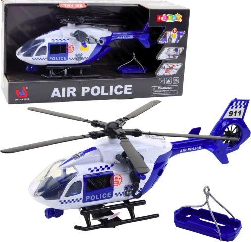 policijski helikopter s svetlobnimi in zvočnimi učinki 1:12 s kavljem in nosili