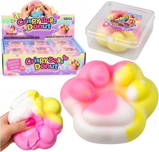 Senzorična antistresna igračka v obliki mačje tačke z učinkom prasketanja v škatlici, pastelna, 7,5 cm – 1 kos