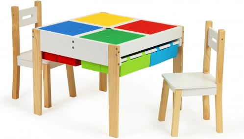 Lesena otroška garnitura pohištva: miza in 2 stola ECOTOYS