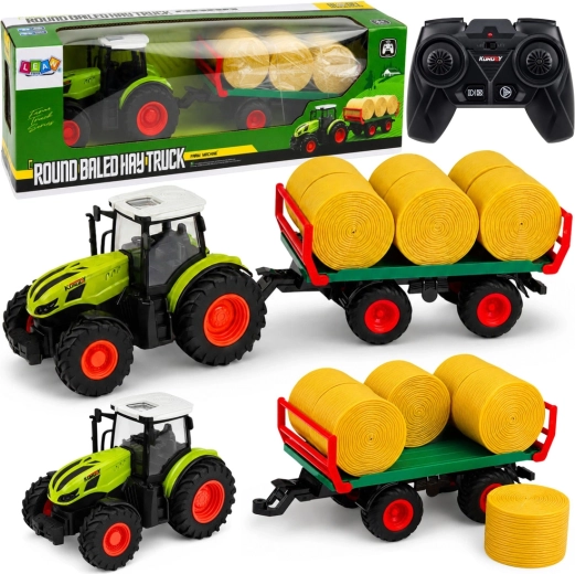 RC kmetijski traktor s prikolico in balami sena 1:24