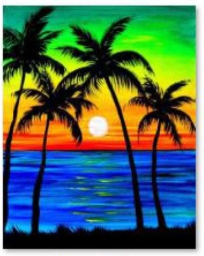Diamantno vezenje (diamond painting) palme – sončni zahod 30 × 40 cm