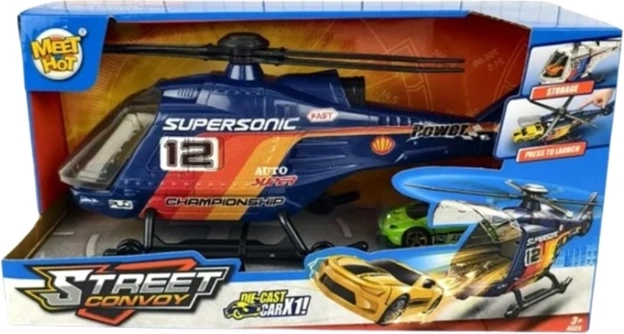 Helicopter and car toy set in a box