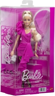 Barbie Deluxe Style modna punčka v rožnati obleki z volanom
