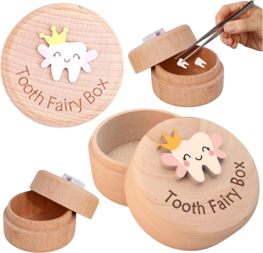 Lesena škatlica za mlečne zobe za otroke z gravuro Tooth Fairy Box
