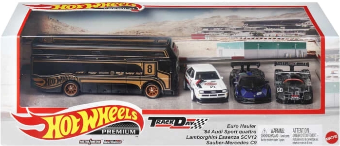 Hot Wheels premium set 3 avtomobilčkov s ekipnim tovornjakom
