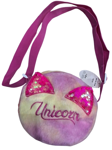 Okrogla otroška torbica Unicorn z bleščečimi bleščicami na ušeskih