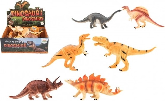Plastične figurice dinozavrov 16-18 cm z mešanico vrst, 12 kosov v škatli