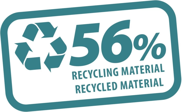 Vsebuje 56 % recikliranega materiala