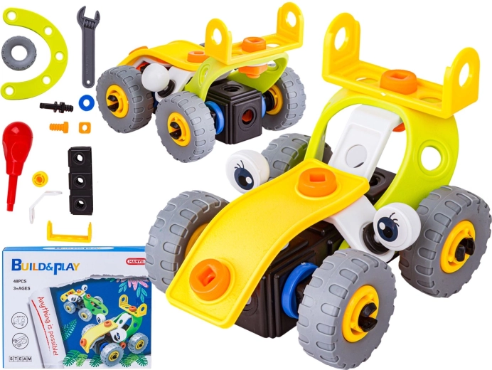 Elastic construction blocks 48 pieces – 2-in-1 racing car screw-together set