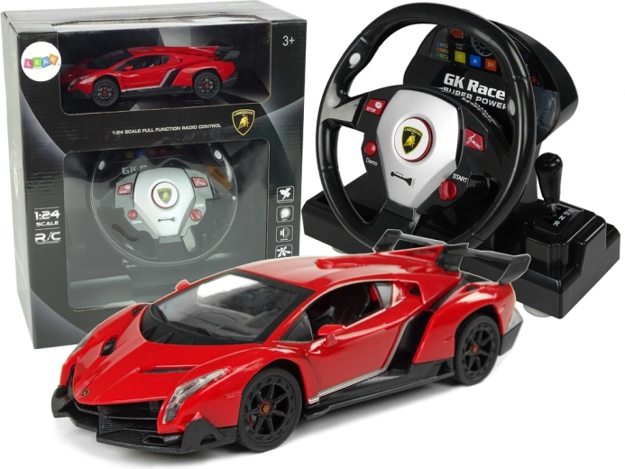 Daljinsko voden Lamborghini Veneno Rdeč 2,4 G Pilot Volan z zvočnimi in svetlobnimi učinki 1:24