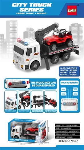 Children’s tow truck flatbed with lights and sounds with an excavator
