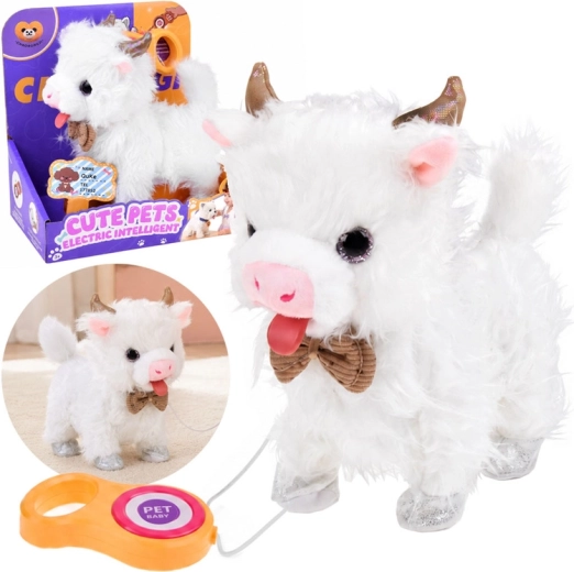 Interactive white cow on a leash – walks, sings and moves its head