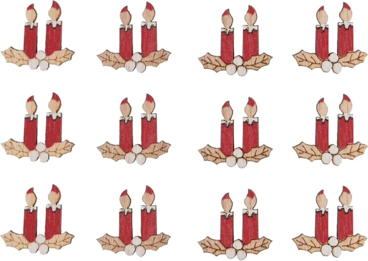 Samolepilne lesene svečke rdeče 3 cm (12 kosov)