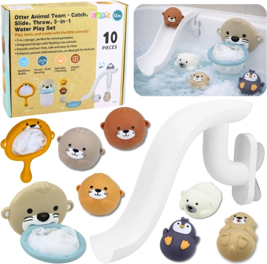 Set kopalnih igrač – vidra in živalice s toboganom in mrežico, 10 delov