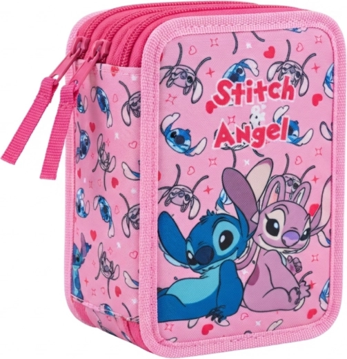 Trinadstropna opremljena šolska peresnica Lilo & Stitch Stitch in Angel, rožnata