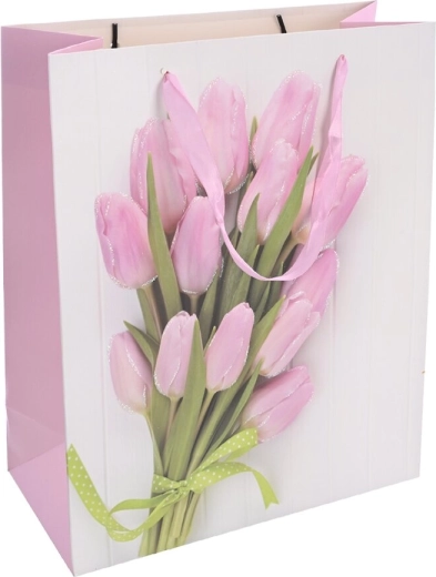 Darilna papirnata vrečka z motivom tulipanov 26 × 10 × 32 cm