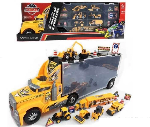 Tovornjak s prikolico z avtomobilčki 1:64