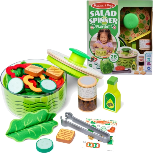 Otroški komplet Melissa & Doug za pripravo solate z vrtavko za solato, 28 delov