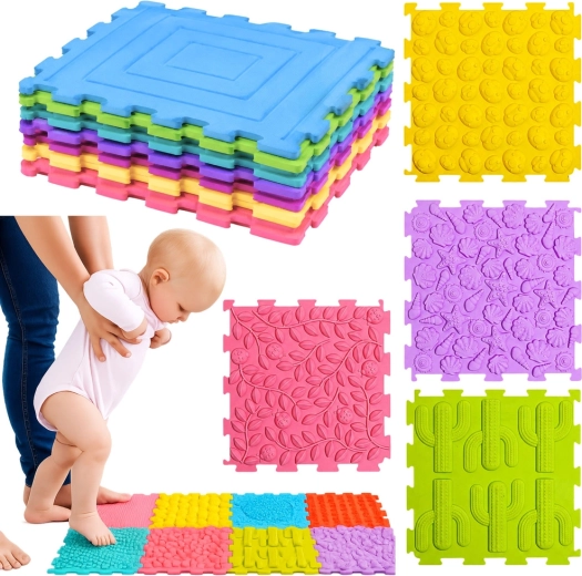 Senzorične silikonske puzzle – masažna in senzorična podloga 12 kosov (25 × 25 cm)