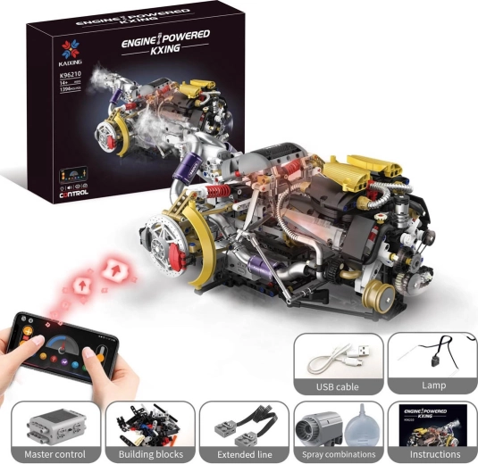 Engine building set with USB, LED light and smoke effect (1394 pieces)