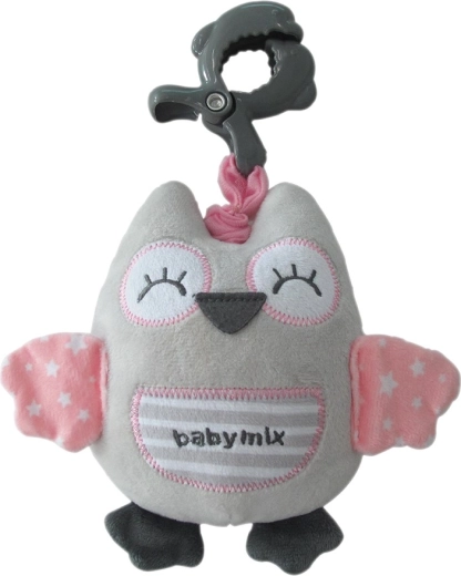 Plišasta glasbena sova Baby Mix rožnata s sponko