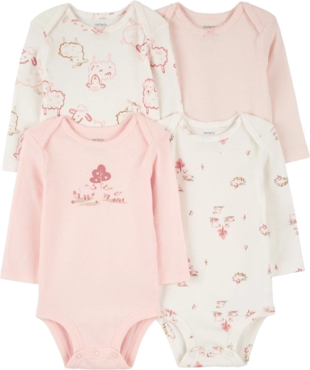 Carter’s dekliško bodi z dolgimi rokavi Pink/Ivory, komplet 4 kosov, vel. 56