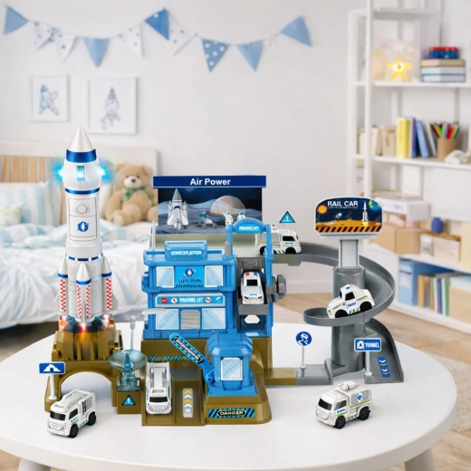 Vzlet rakete z lučmi in zvoki