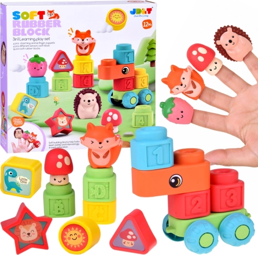 Mehke gumijaste senzorične kocke 3 v 1 s prstnimi lutkami