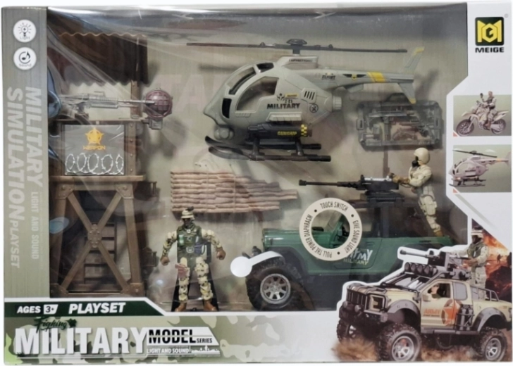 Military playset with helicopter, off-road vehicle and figures