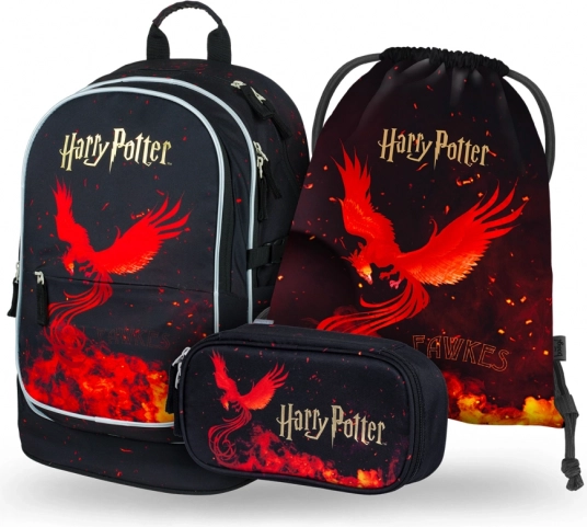 baagl šolski komplet 3 kos harry potter feniks – nahrbtnik, peresnica in vrečka