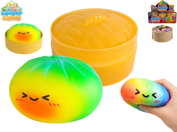 Squishy Dumpling mavrični antistresni cmok v košarici 8,5 cm (12 kos)