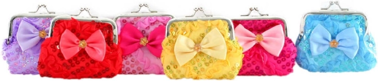 Kids’ small coin purse with bow and glitter 9 cm - 1 piece